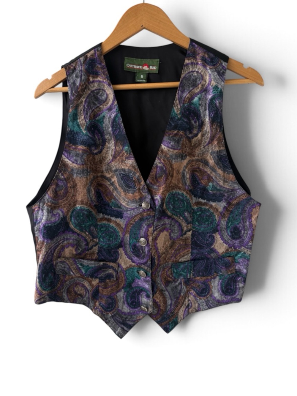 Vintage 90s Outback Red Paisley Brocade Vest Women’s Small Made in USA
